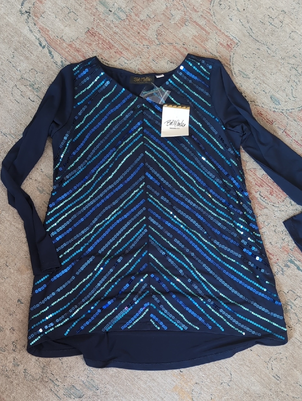 Bob Mackie Wearable Art Long Sleeve Knit Top S